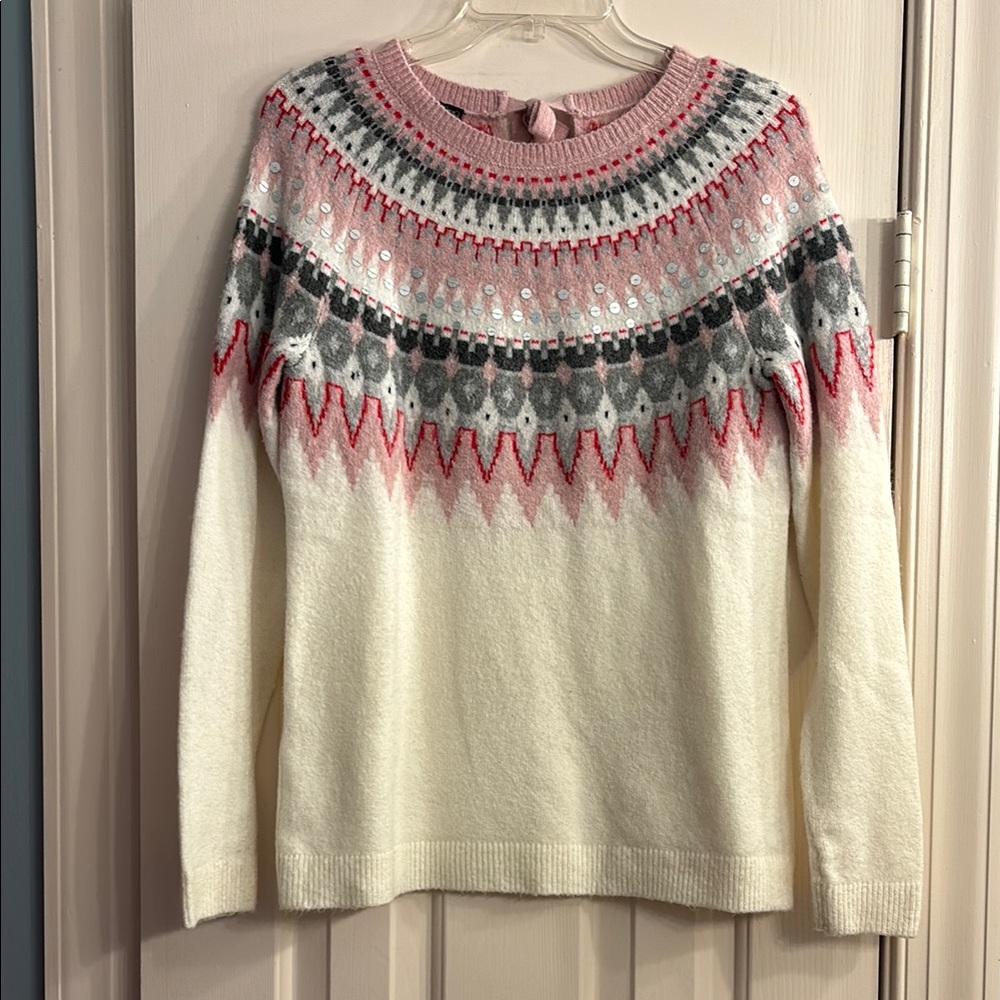 Talbots Fair Isle Sweater - Pink and Gray